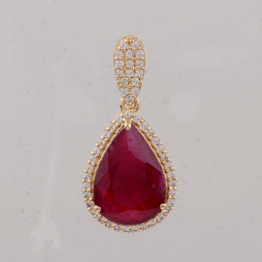 2.64 Ct Pear Ruby 9K Gold Pendant