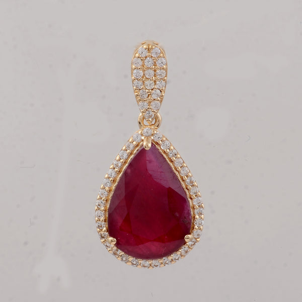 2.64 Ct Pear Ruby 9K Gold Pendant