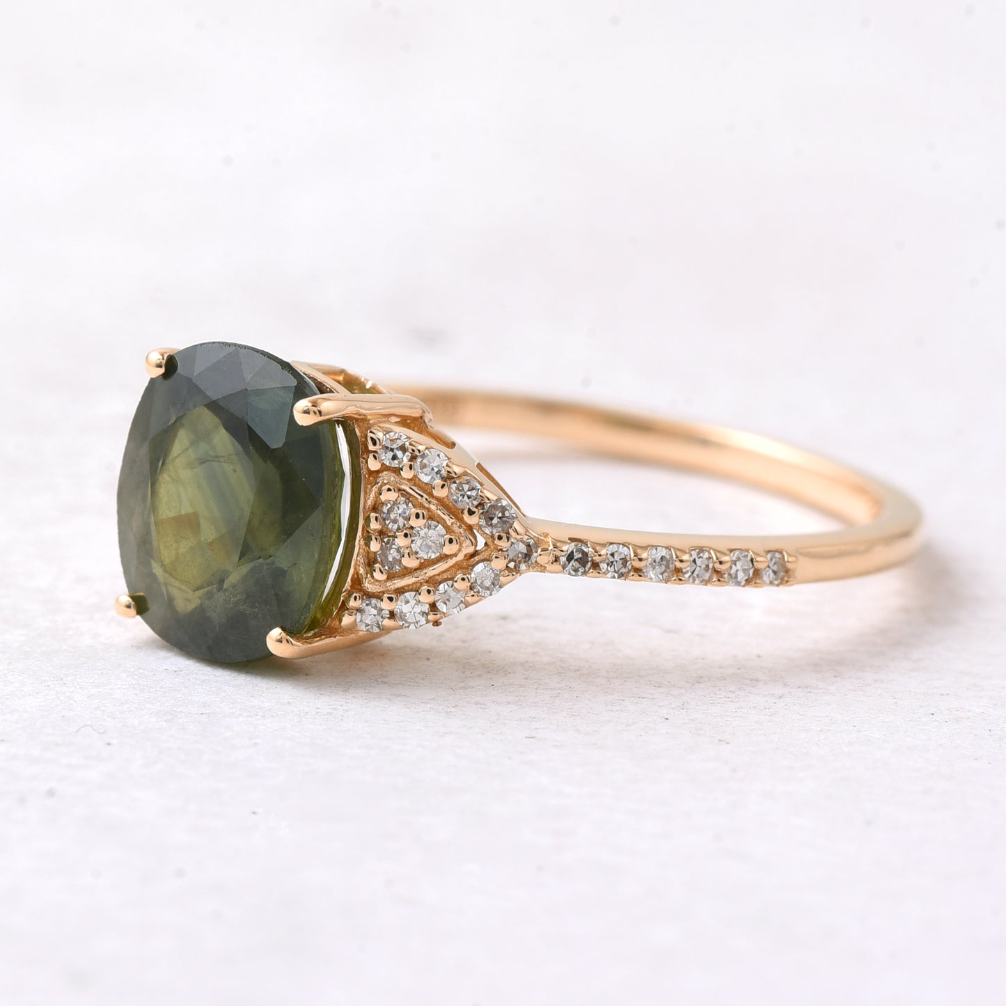 2.27 Ct Cushion Mixed Cut Natural Green Sapphire 14K Gold Ring