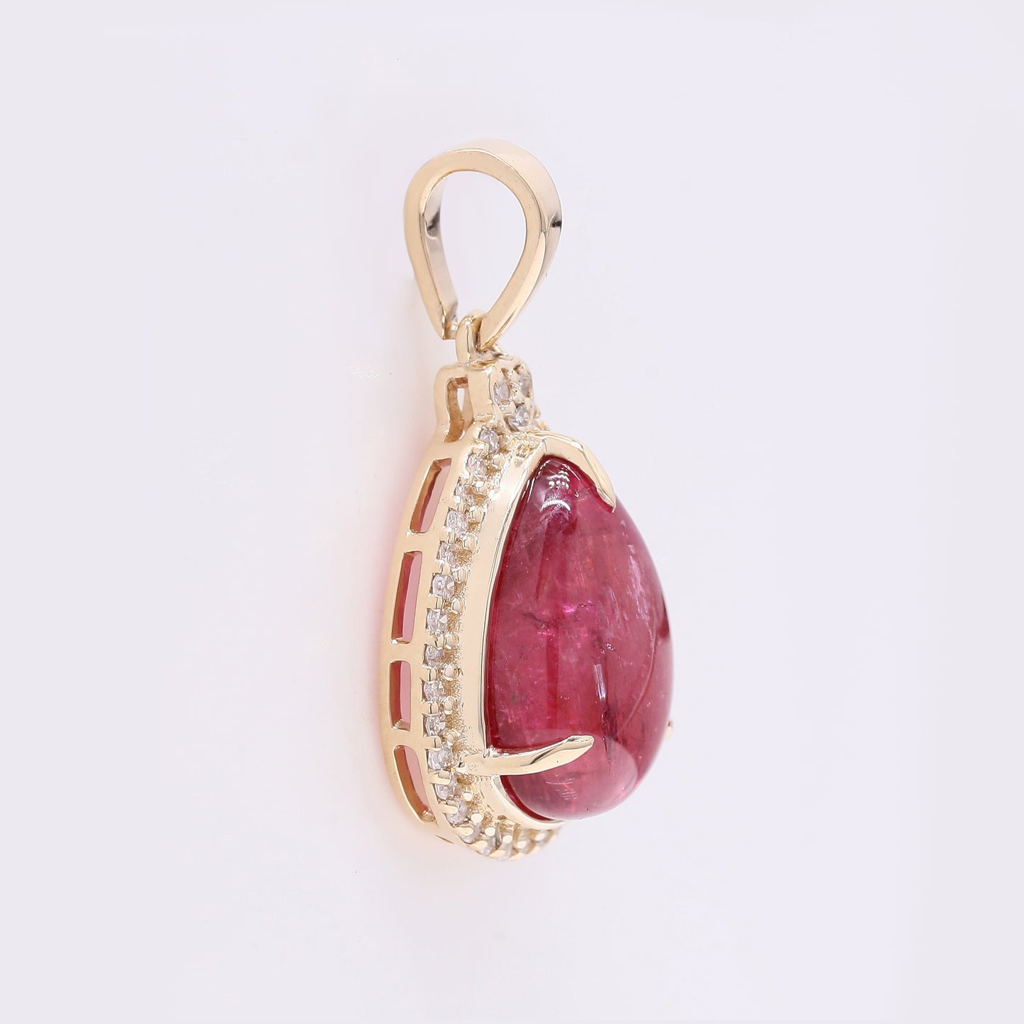 3.91 Ct Pear Cabochon Natural Tourmaline 14K Gold Pendant