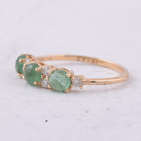 0.99 Ct Round Cabochon Cut Natural Emerald 14K Gold Ring