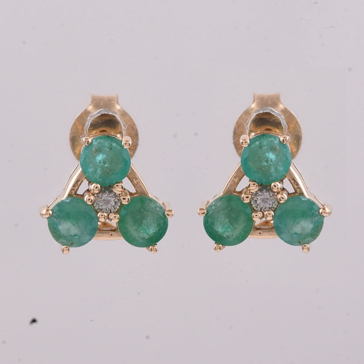 0.85 Ct Round Natural Emerald 14K Gold Earrings