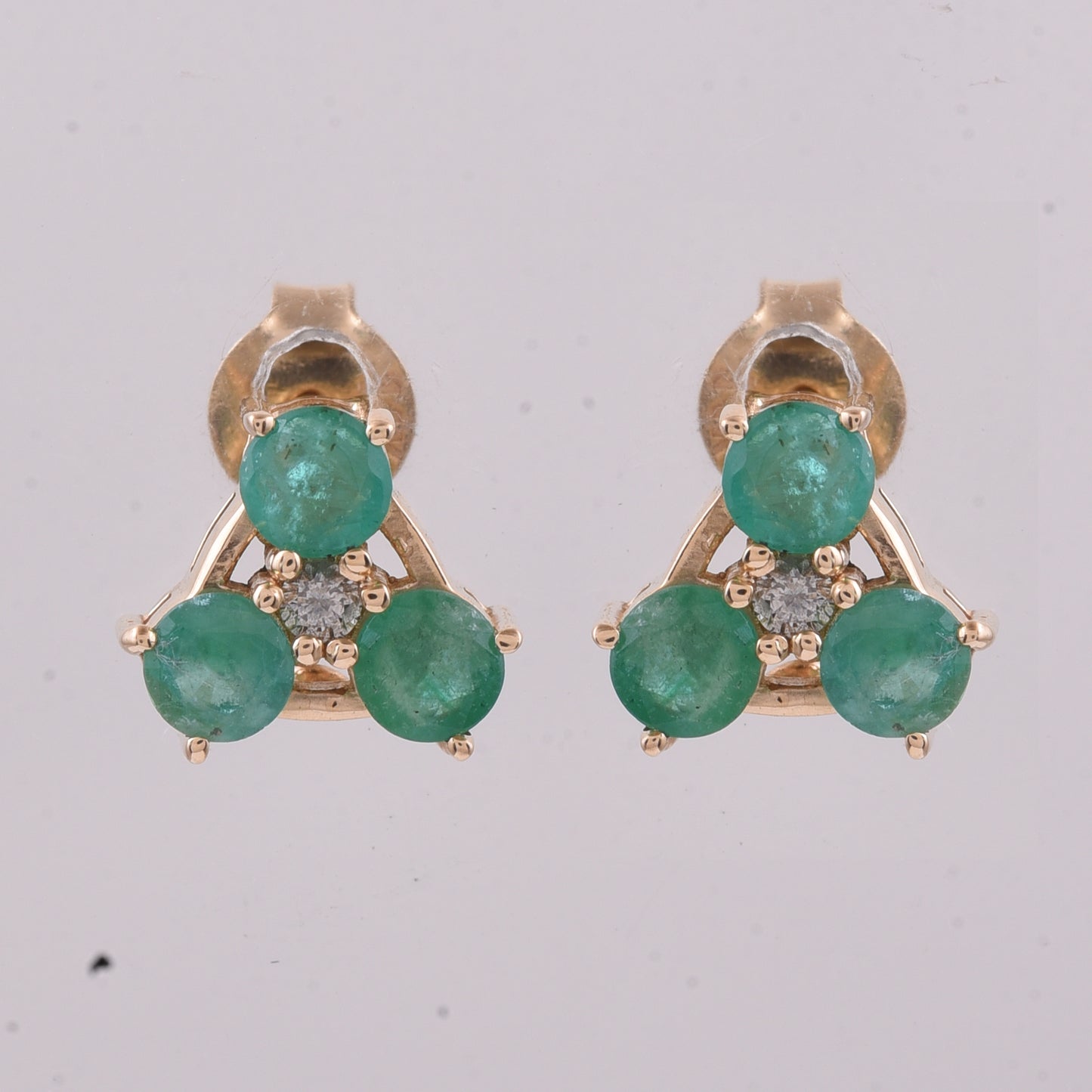 0.85 Ct Round Natural Emerald 14K Gold Earrings