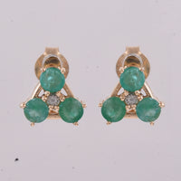 0.85 Ct Round Natural Emerald 14K Gold Earrings