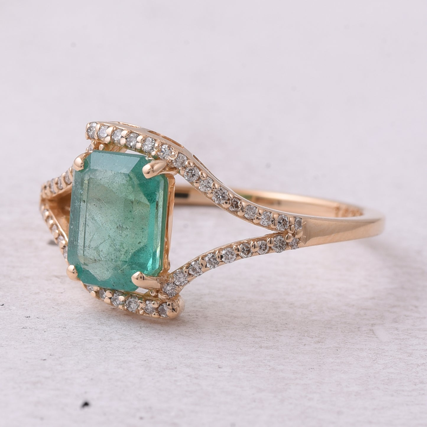 1.59 Ct Octagon Step Cut Natural Emerald 14K Gold Ring