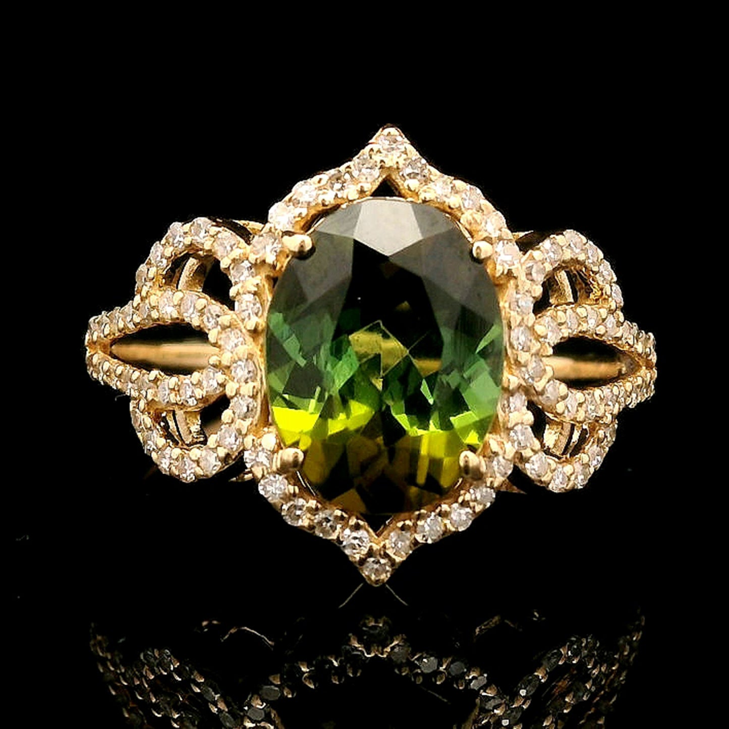 1.90 Ct Oval Mixed Cut Natural Tourmaline 14K Gold Ring