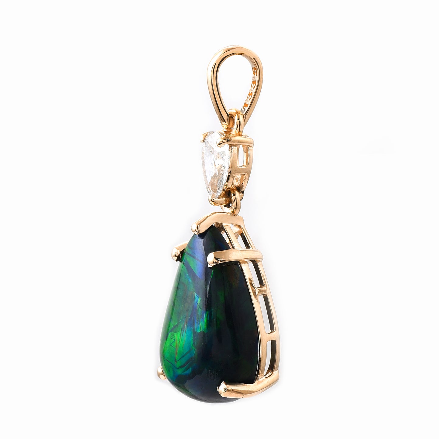 2.84 Ct Pear Black Opal 14K Gold Pendant