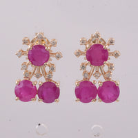 2.98 Ct Round Natural Ruby 14K Gold Earrings