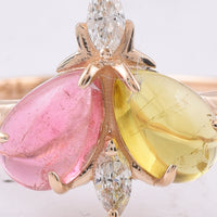 1.86 Ct Pear Cabochon Natural Multi Coloured Tourmaline 14K Gold Ring