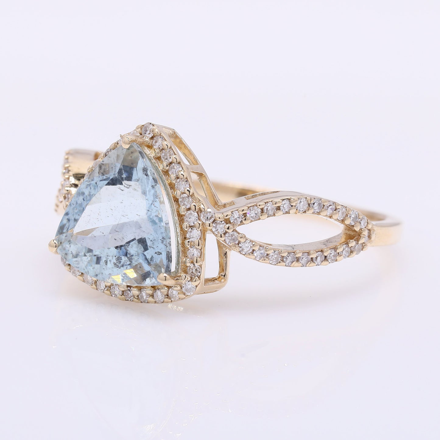 1.99 Ct Triangle Mixed Cut Natural Aquamarine 14K Gold Ring