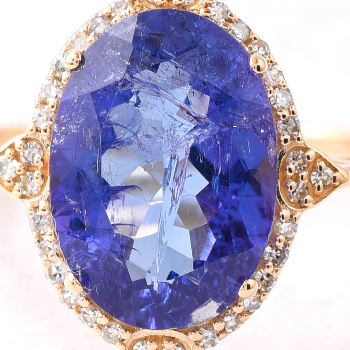 3.91 Ct Oval Mixed Cut Natural Tanzanite 14K Gold Ring
