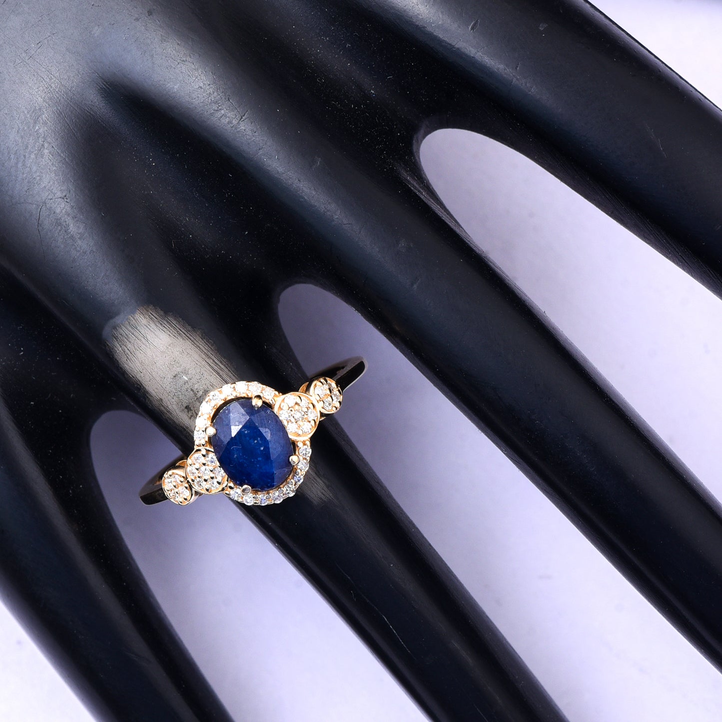 1.56 Ct Oval Mixed Cut Natural Sapphire 14K Gold Ring