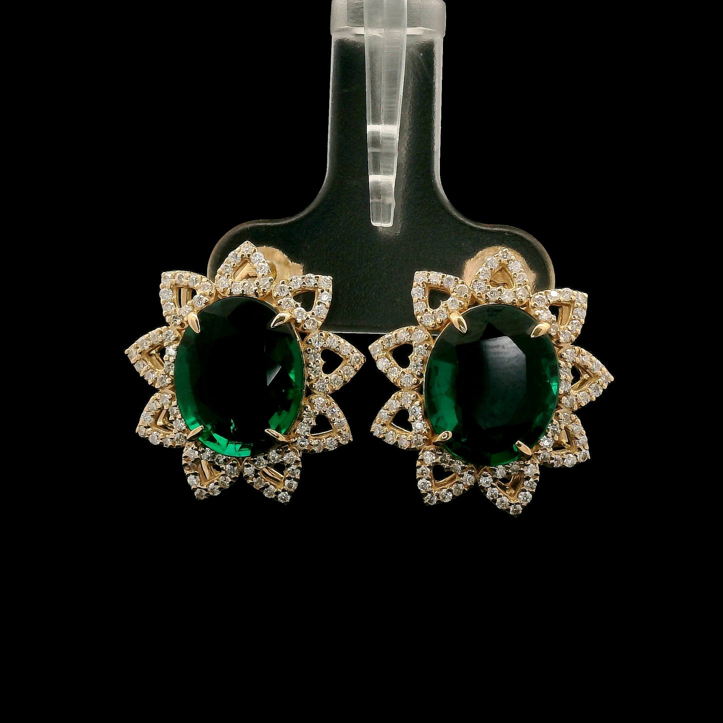 6.59 Ct Oval Mixed Cut Lab Grown Emerald 14K Gold Earrings