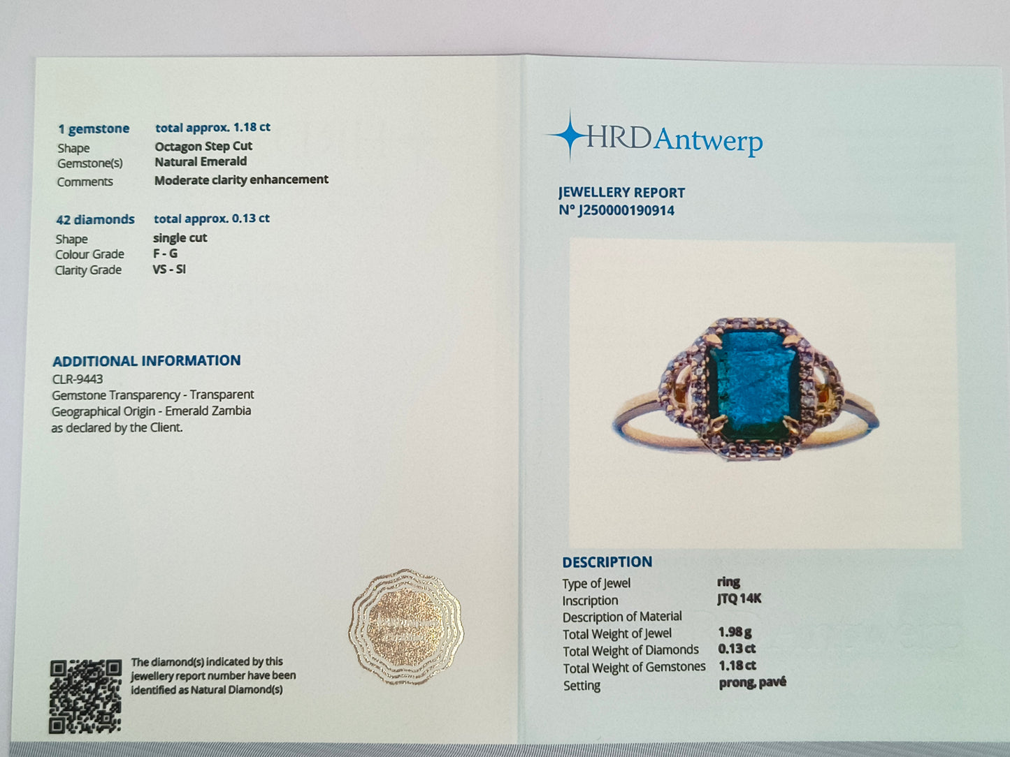 1.31 Ct Octagon Step Cut Natural Emerald 14K Gold Ring