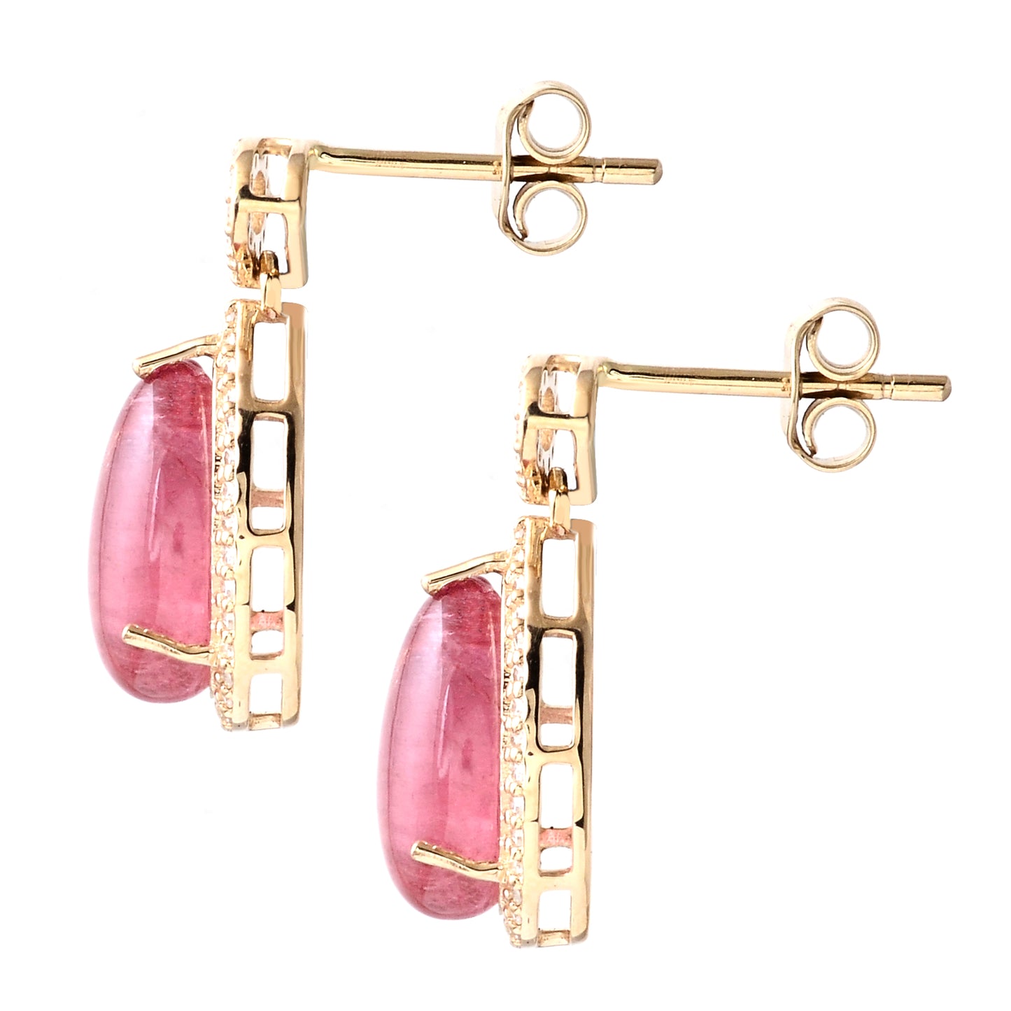 6.60 Ct Pear Cabochon Natural Tourmaline 14K Gold Earrings