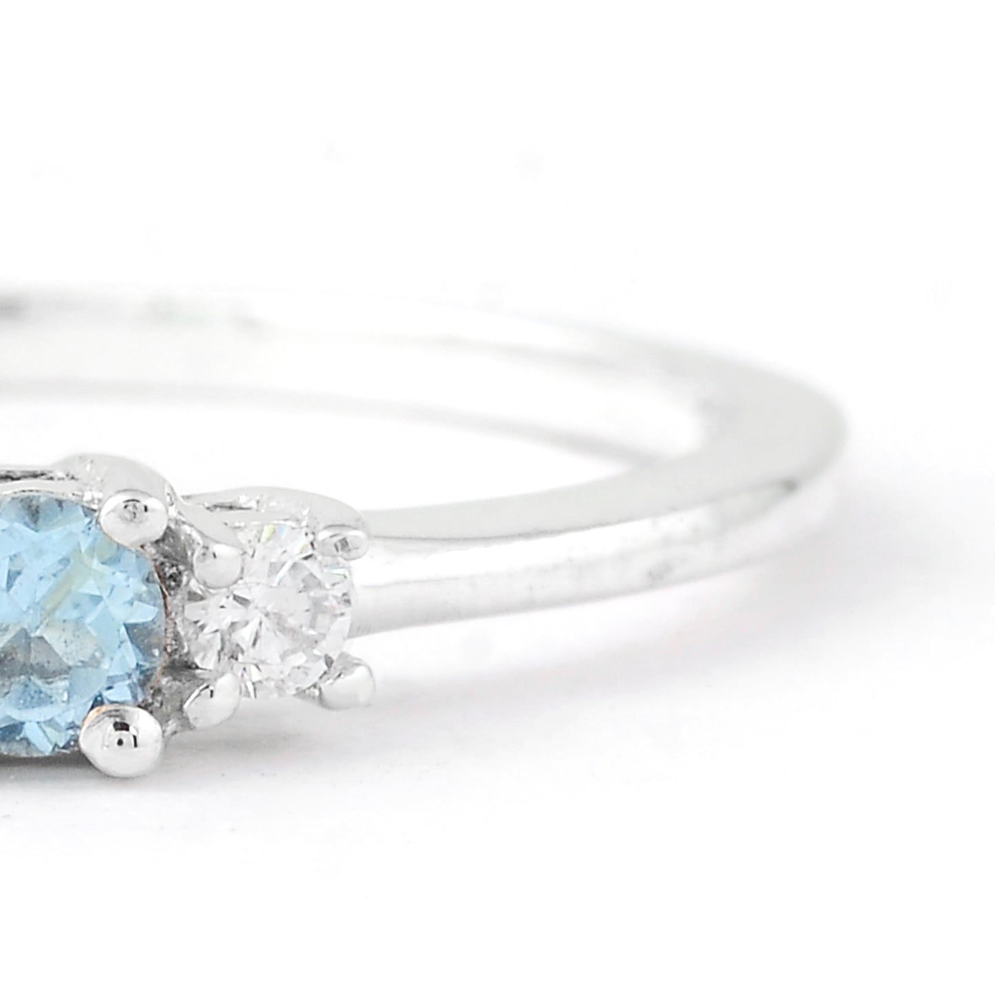 0.25 Ct Round Swiss Blue Topaz, Cubic Zirconia, 925 Sterling Silver Ring