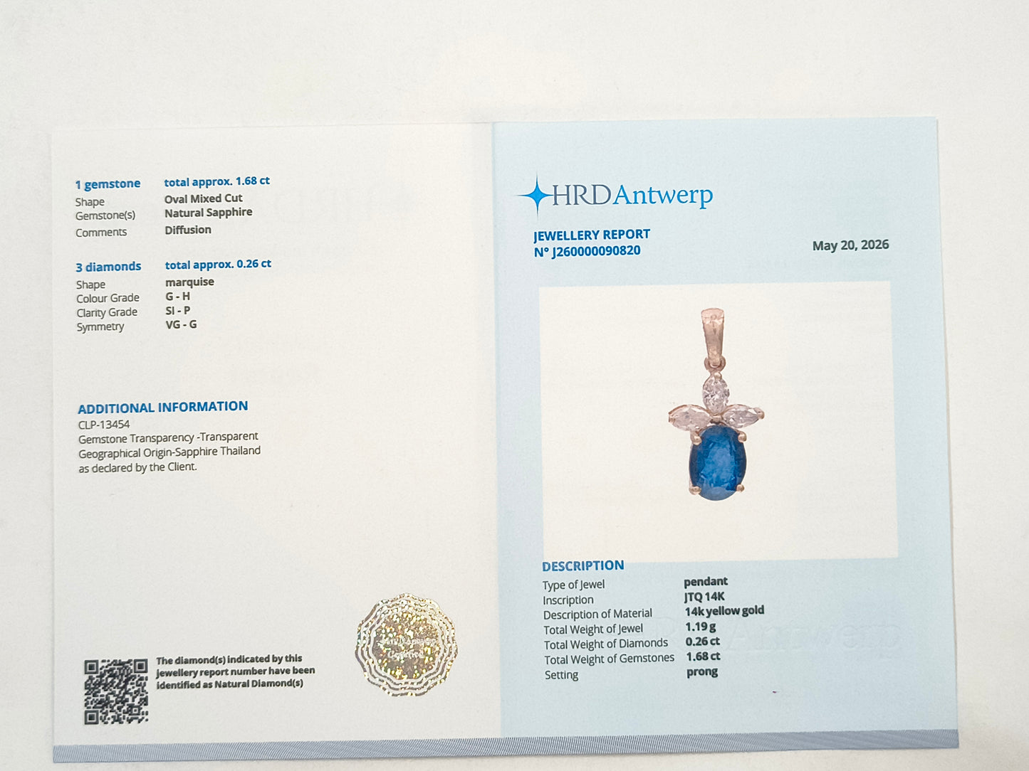 1.94 Ct Oval Sapphire 14K Gold Pendant