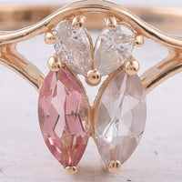 0.38 Ct Marquise Natural Multi Coloured Tourmaline 14K Gold Ring