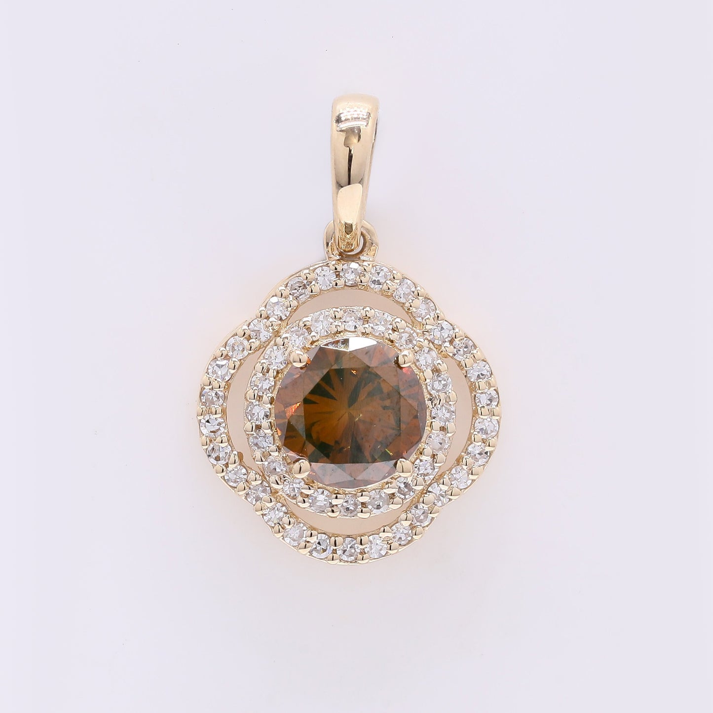 0.80 Ct Round Red Diamond 14K Gold Pendant