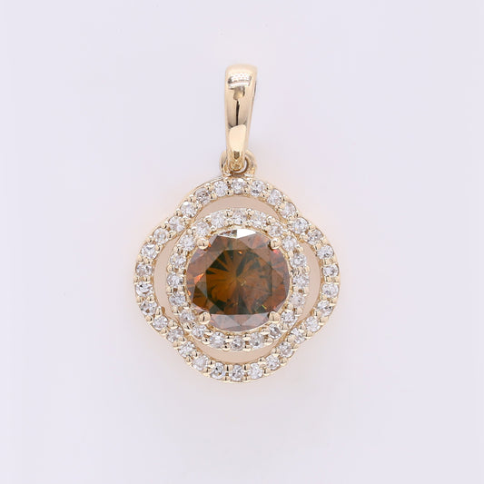 0.80 Ct Round Red Diamond 14K Gold Pendant