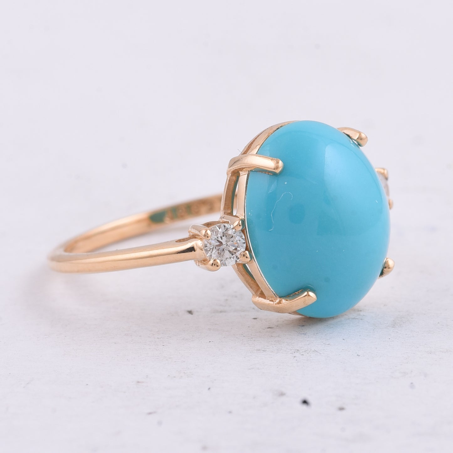 3.88 Ct Oval Cabochon Cut Natural Turquoise 14K Gold Ring