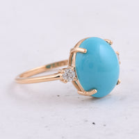 3.88 Ct Oval Cabochon Cut Natural Turquoise 14K Gold Ring