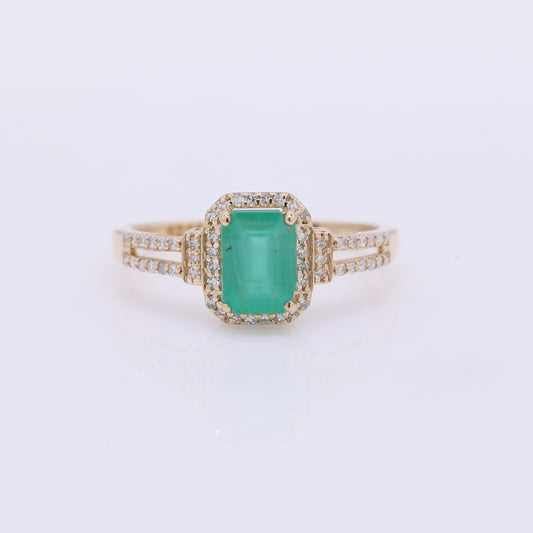 1.18 Ct Octagon Step Cut Natural Emerald 14K Gold Ring