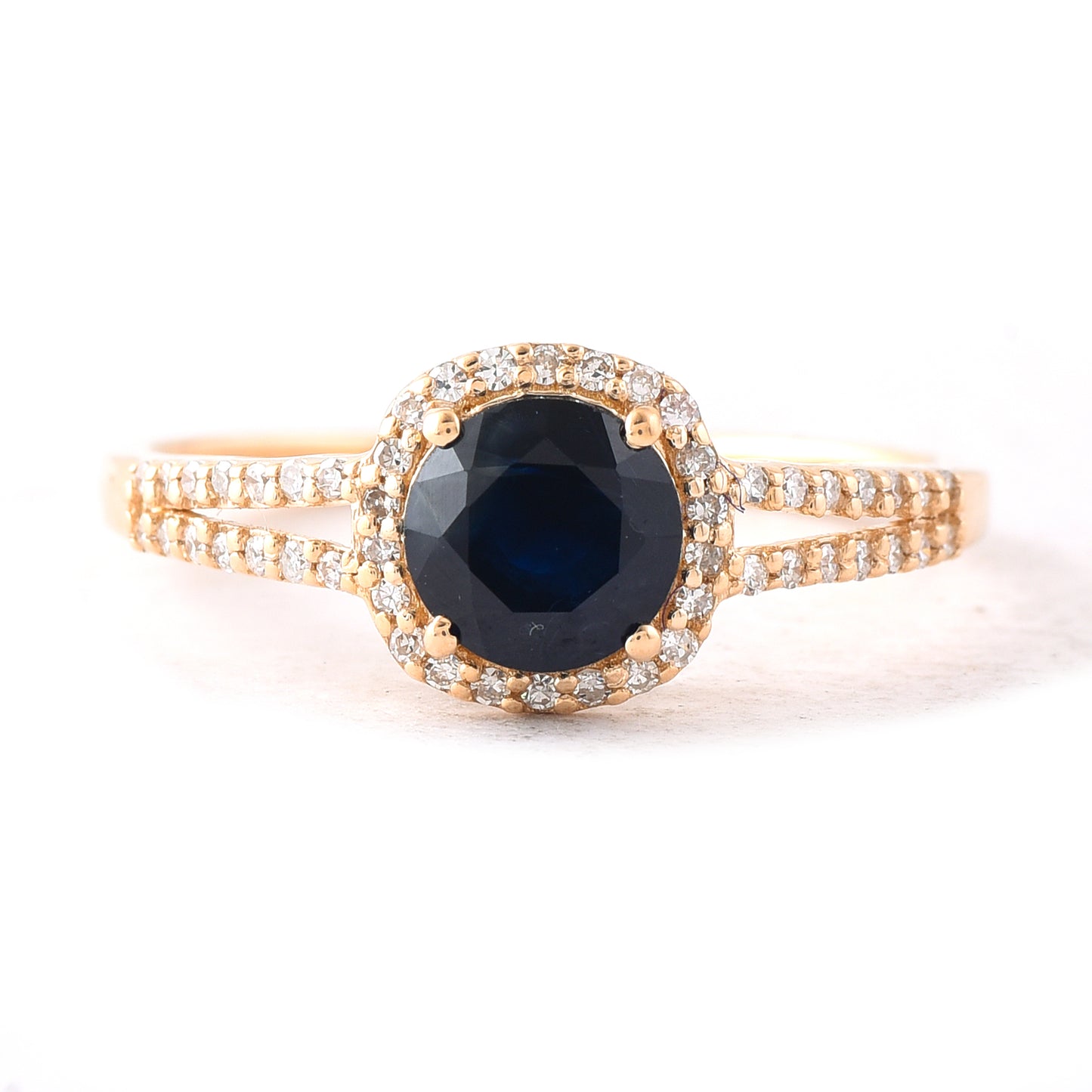 1.29 Ct Round Mixed Cut Natural Sapphire 14K Gold Ring