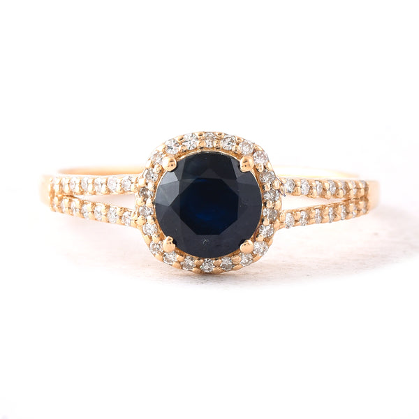 1.29 Ct Round Mixed Cut Natural Sapphire 14K Gold Ring