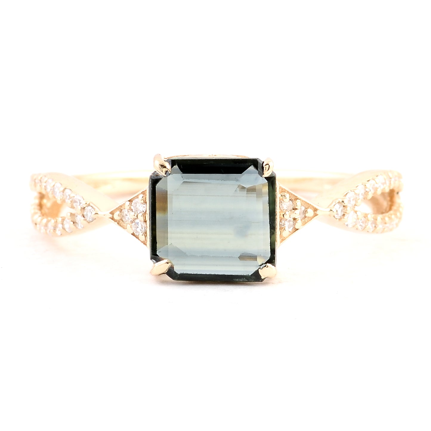 1.36 Ct Square Emerald Cut Natural Corundum Sapphire 14K Gold Ring