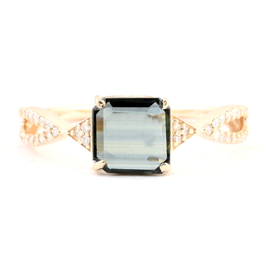 1.36 Ct Square Emerald Cut Natural Corundum Sapphire 14K Gold Ring