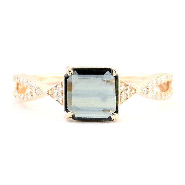 1.36 Ct Square Emerald Cut Natural Corundum Sapphire 14K Gold Ring