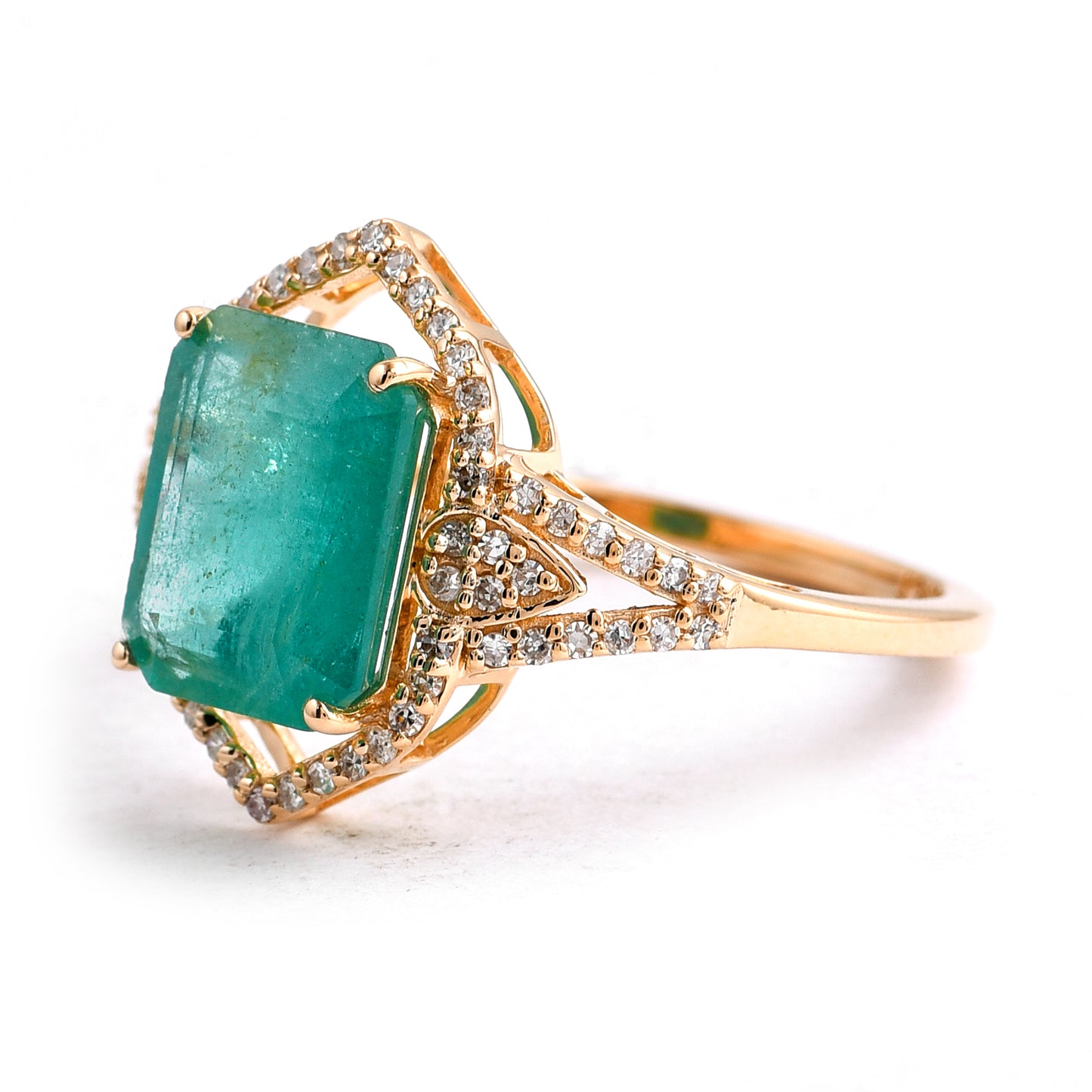 3.19 Ct Octagon Step Cut Natural Emerald 14K Gold Ring