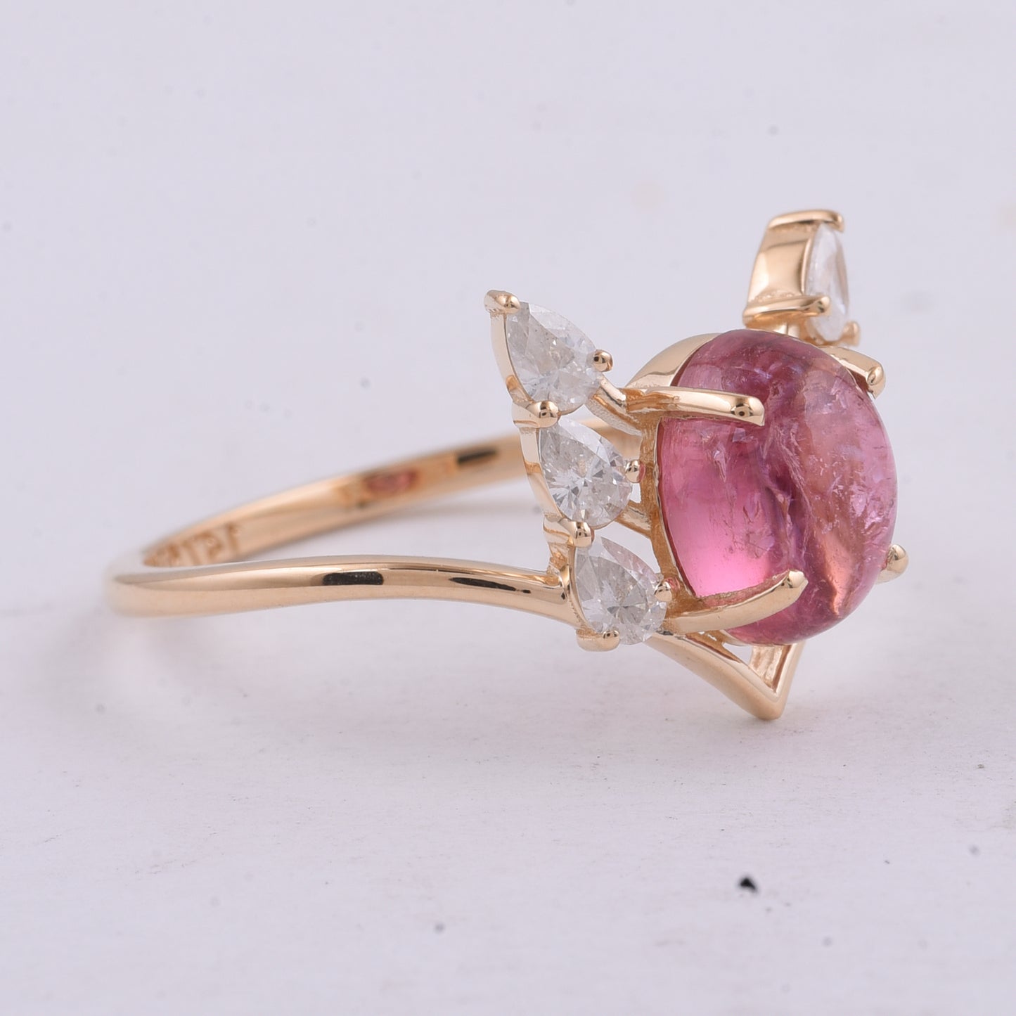 2.11 Ct Oval Cabochon Cut Natural Pink Tourmaline 14K Gold Ring