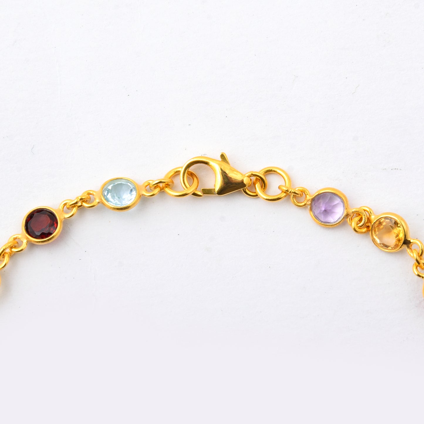 5.69 Ct Round Garnet, Peridot, Blue Topaz, Citrine, Amethyst 925 Sterling Silver Bracelet
