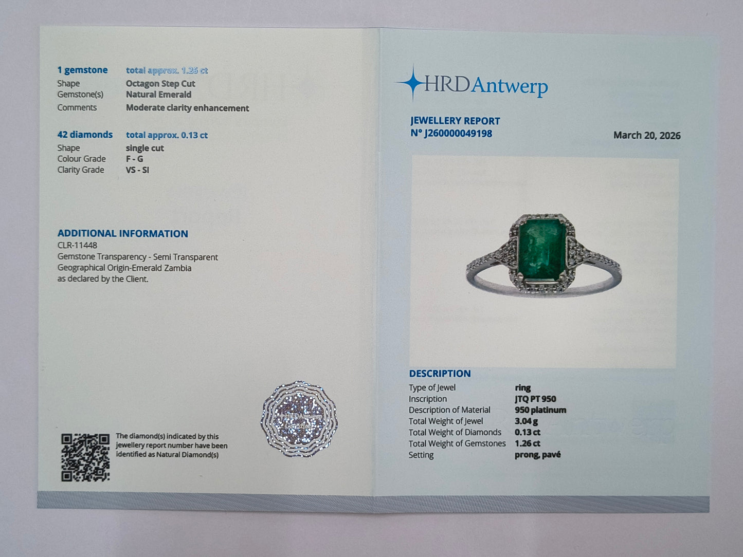 1.39 Ct Octagon Step Cut Natural Emerald 950 Platinum Ring