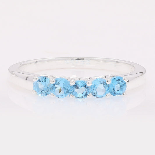 0.95 Ct Round Swiss Blue Topaz 925 Silver Ring