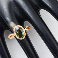 2.88 Ct Oval Mixed Cut Natural Green Sapphire 14K Gold Ring