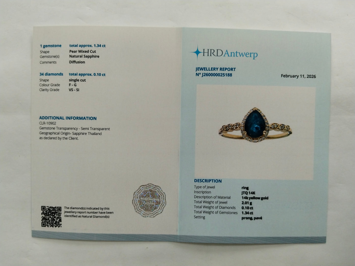 1.44 Ct Pear Mixed Cut Natural Sapphire 14K Gold Ring