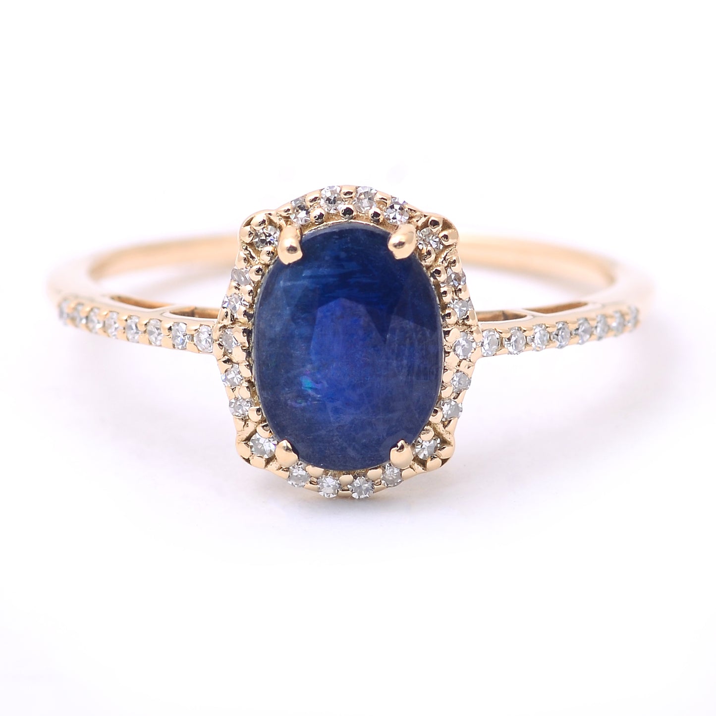 1.97 Ct Oval Mixed Cut Natural Sapphire 14K Gold Ring