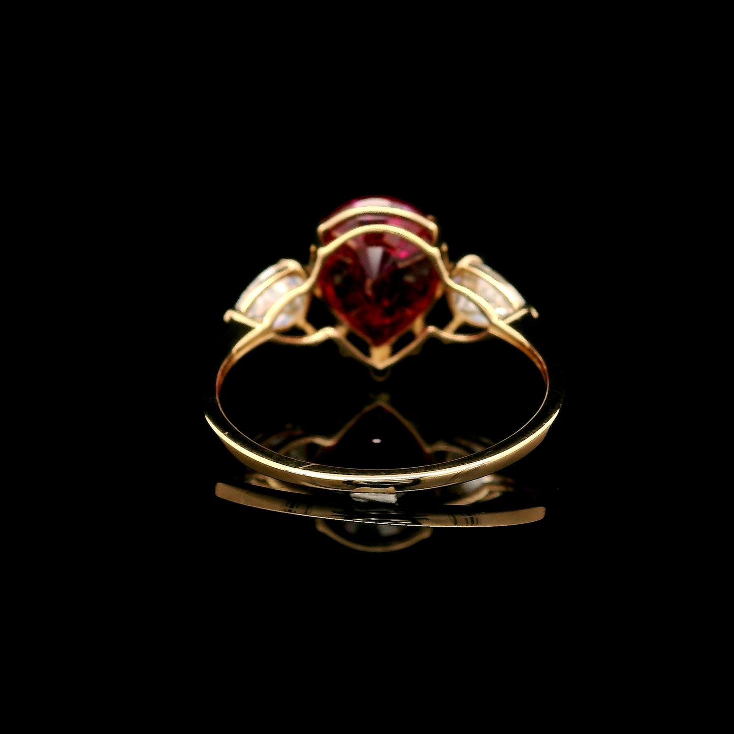 3.92 Ct Pear Mixed Cut Lab Grown Ruby 14K Gold Ring