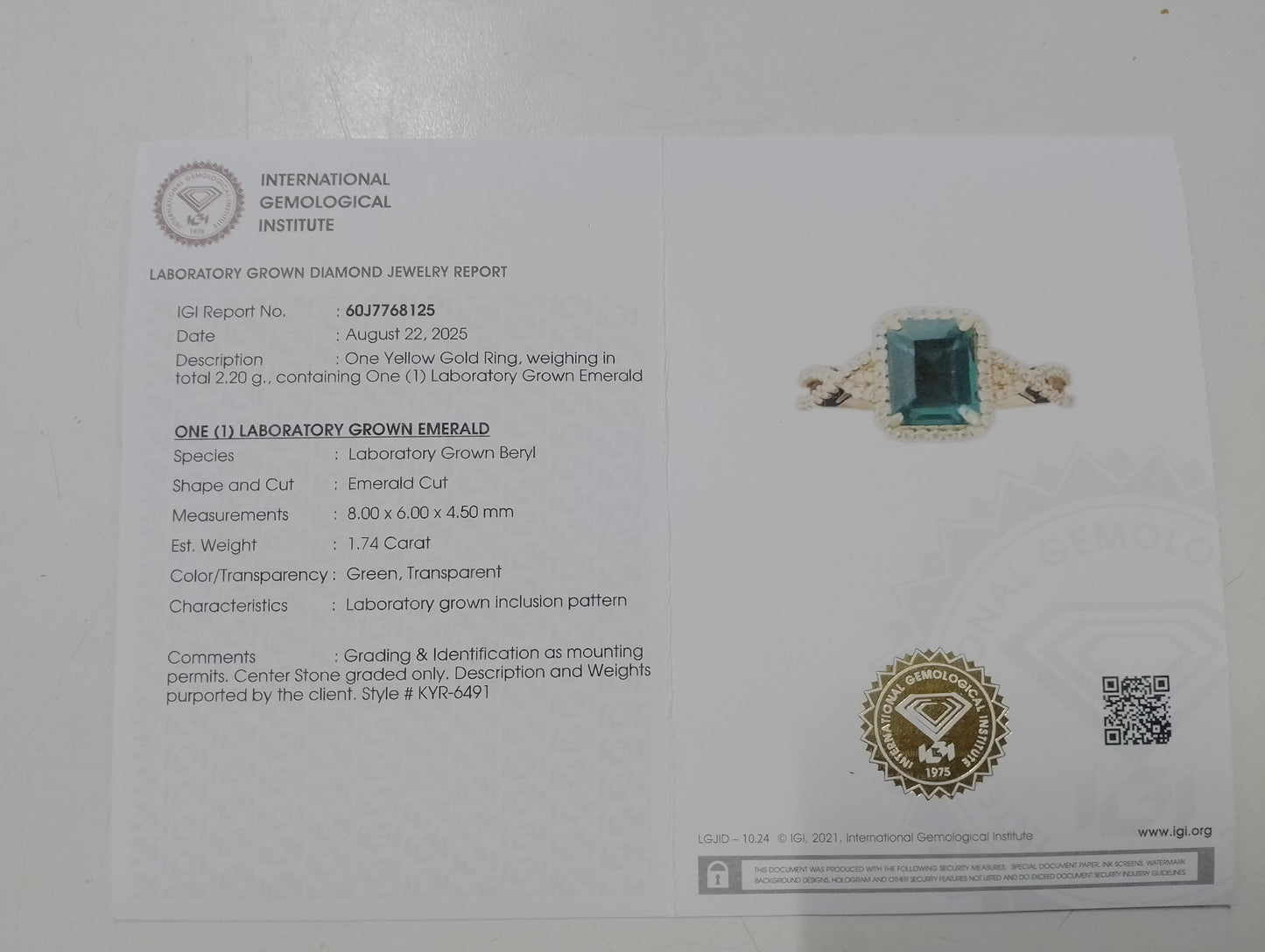 1.99 Ct Emerald Cut Lab Grown Emerald 14K Gold Ring