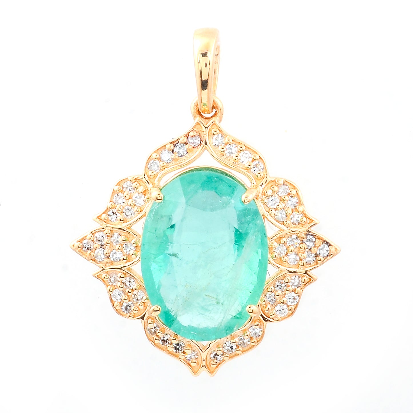 3.28 Ct Oval Natural Emerald 14K Gold Pendant