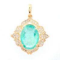 3.28 Ct Oval Natural Emerald 14K Gold Pendant