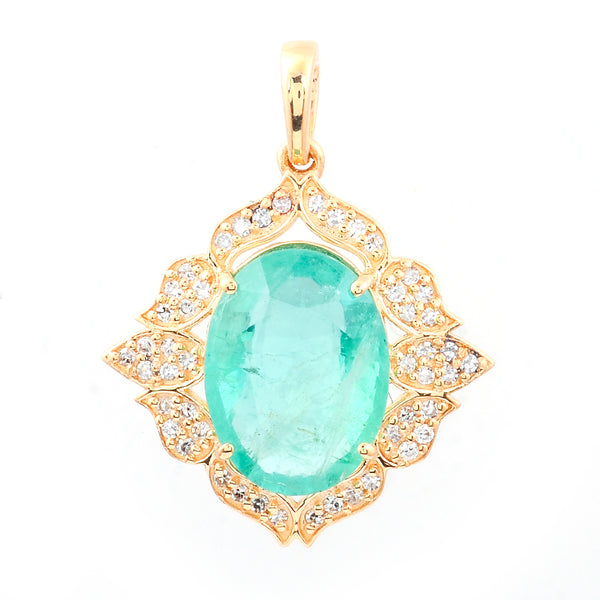 3.28 Ct Oval Natural Emerald 14K Gold Pendant