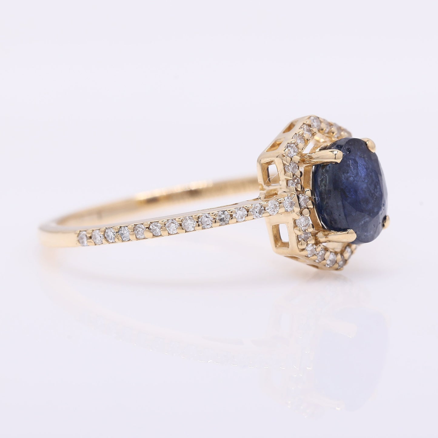 1.52 Ct Oval Mixed Cut Natural Sapphire 14K Gold Ring