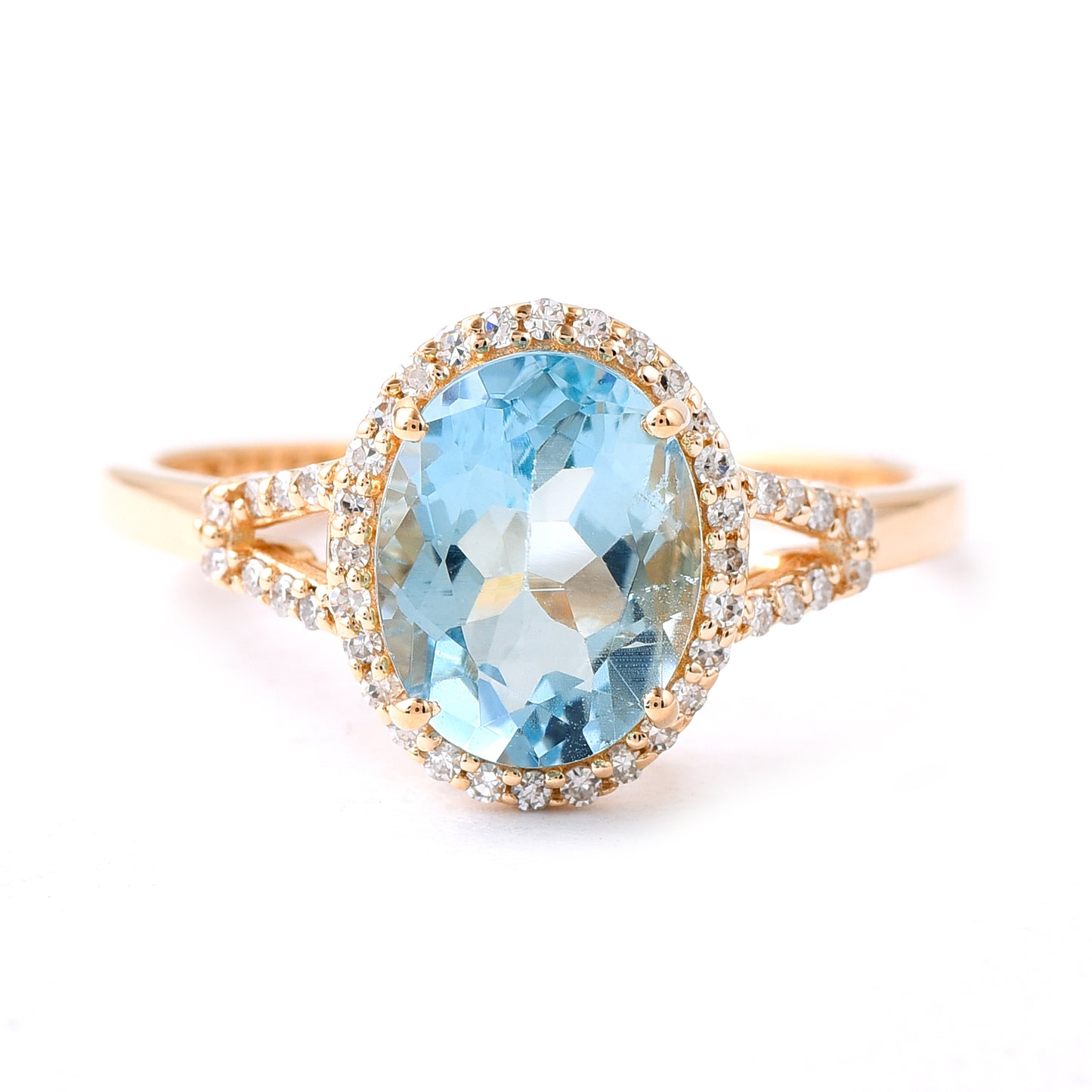 1.88 Ct Oval Mixed Cut Natural Aquamarine 14K Gold Ring