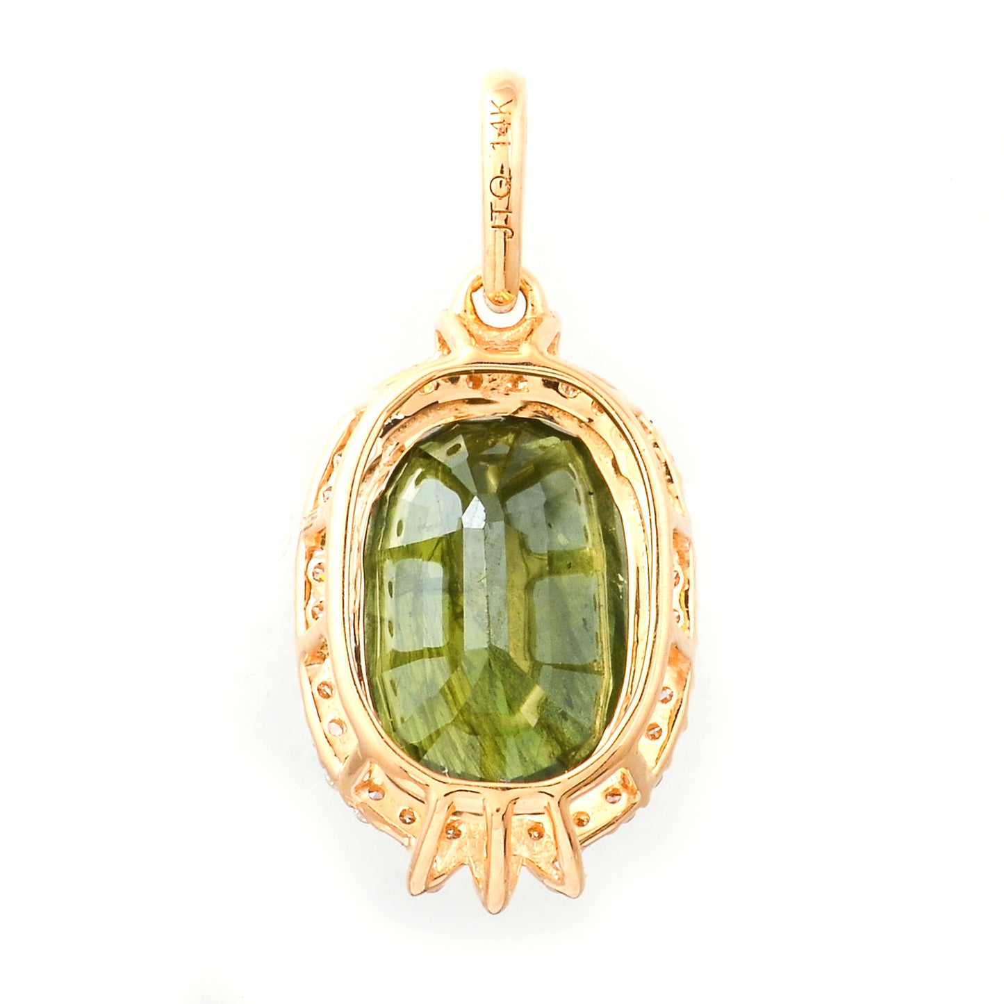 4.06 Ct Cushion Mixed Cut Natural Green Sapphire 14K Gold Pendant