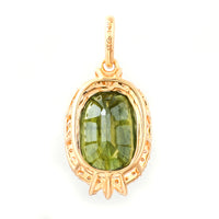 4.06 Ct Cushion Mixed Cut Natural Green Sapphire 14K Gold Pendant