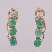1.18 Ct Oval Cabochon Cut Natural Emerald 14K Gold Earrings